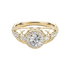 Bague à diamants certifiée GIA de 1,01 carat en forme de halo rond et de ruban déroulant