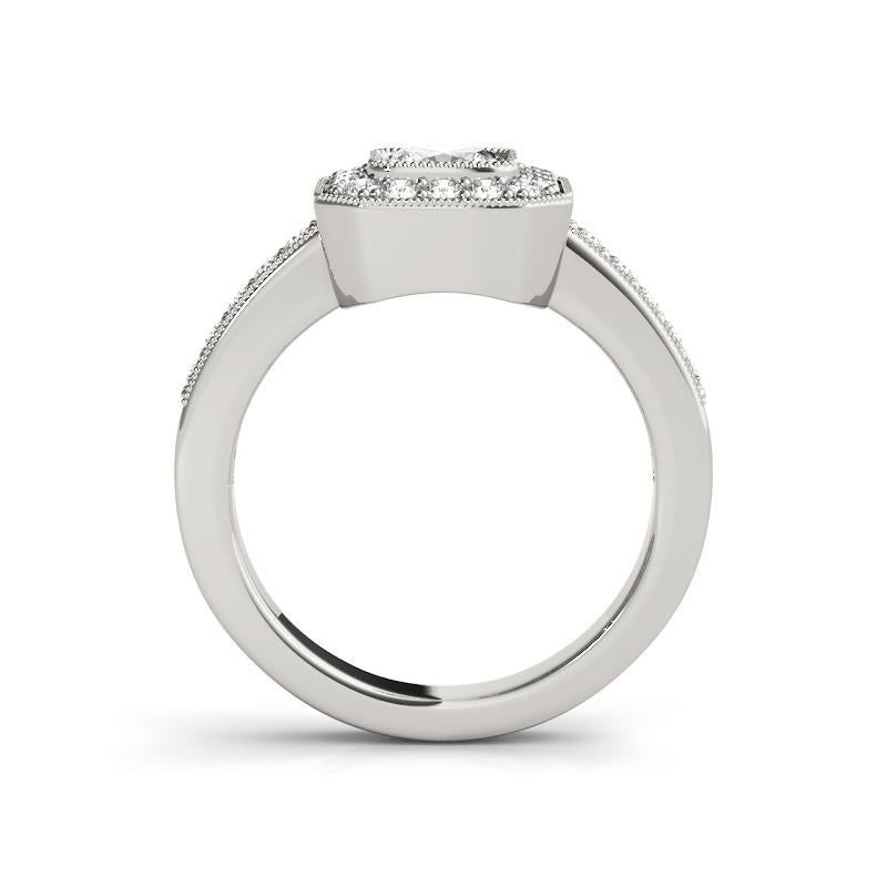 Taglio cuscino Anello di diamanti in oro bianco con cesto aureolato quadrato da 1,01 carati certificato GIA in vendita