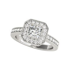 GIA Certified 1.01 Carat Square Cushion Halo Basket White Gold Diamond Ring GIA Certified 1.01 Carat Square Cushion Halo Basket White Gold Diamond Ring
