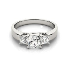 Bague à trois pierres en or blanc 18 carats, certifiée GIA, avec diamant princesse de 1,01 carat