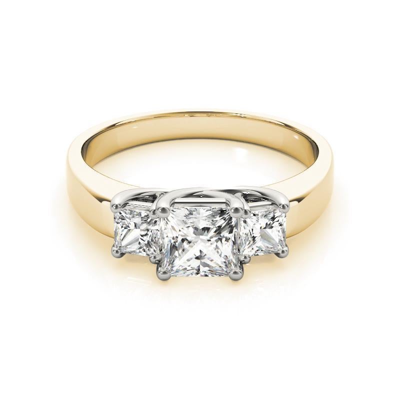 GIA Certified 1.01 Carat Three-Stone Princess 18K Yellow Gold Diamond Ring
