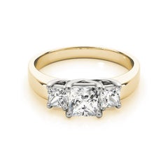 GIA Certified 1.01 Carat Three-Stone Princess 18K Yellow Gold Diamond Ring