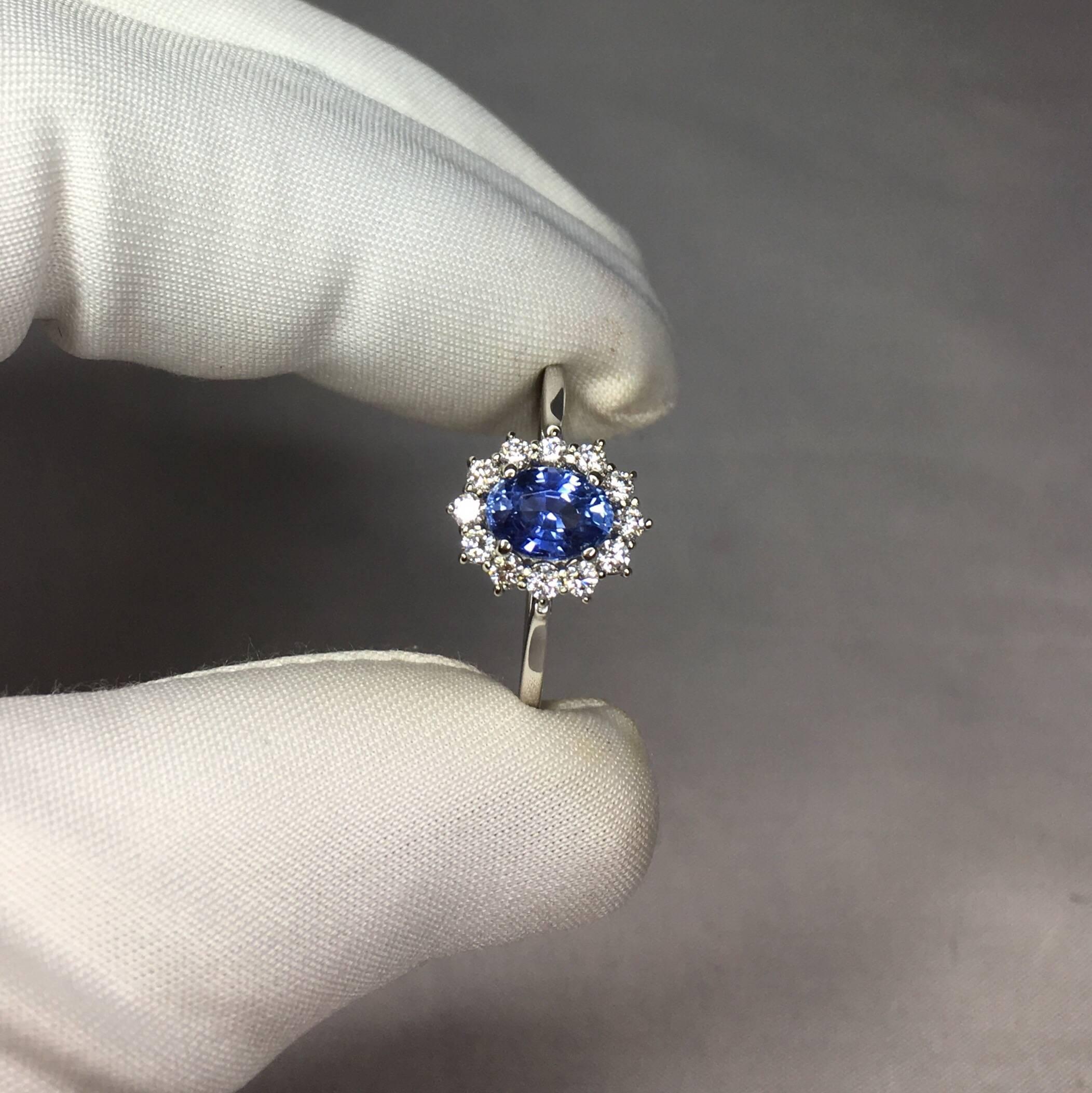 Stunning natural blue Ceylon sapphire set in a fine 18k white gold diamond halo ring. 

1.01 carat centre sapphire with fine blue colour and excellent clarity.

Fully certified by GIA, confirming stone as natural, untreated/unheated and Ceylon/Sri