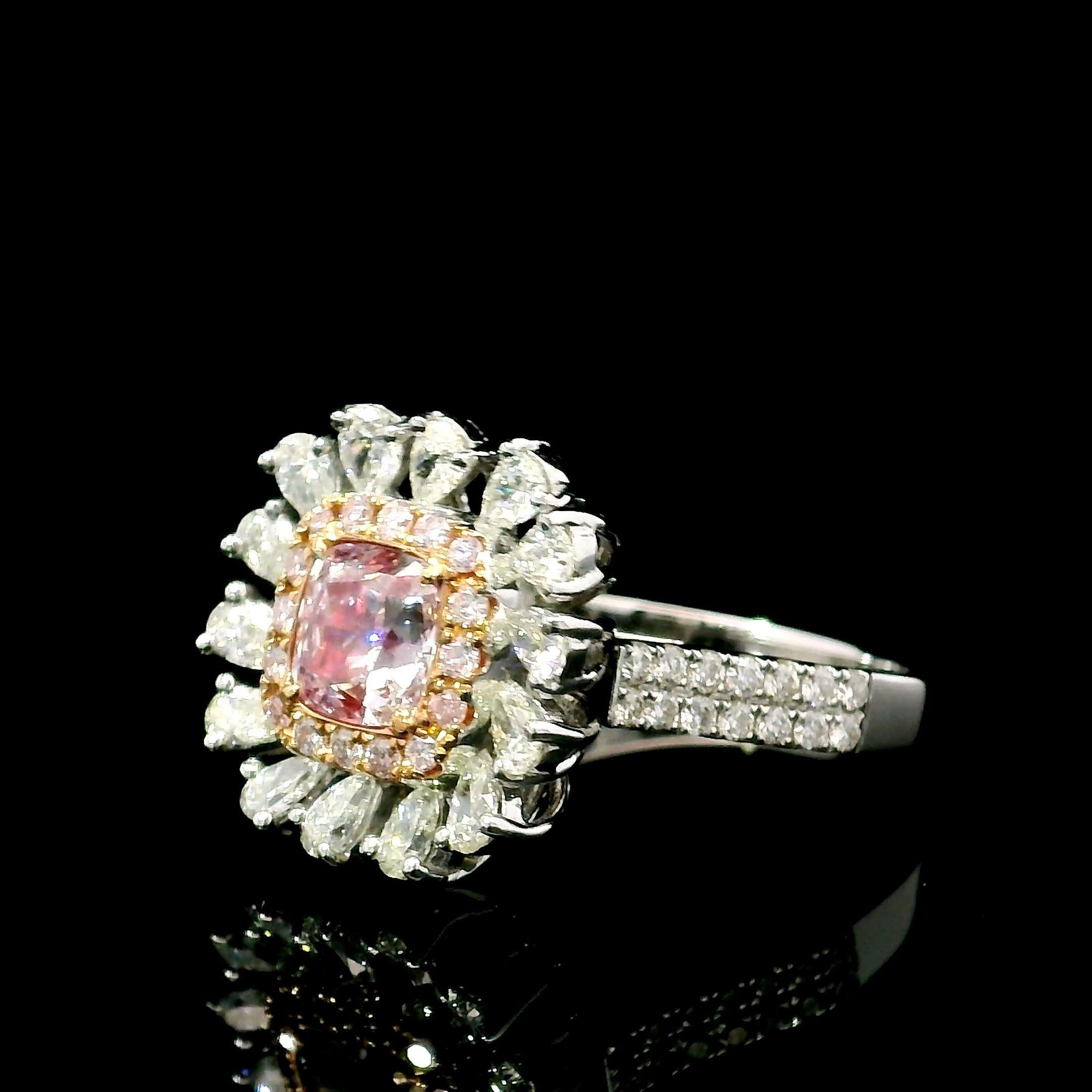 Cushion Cut GIA Certified 1.01 Carat Very Light Pink SI2 Clarity Diamond Ring For Sale