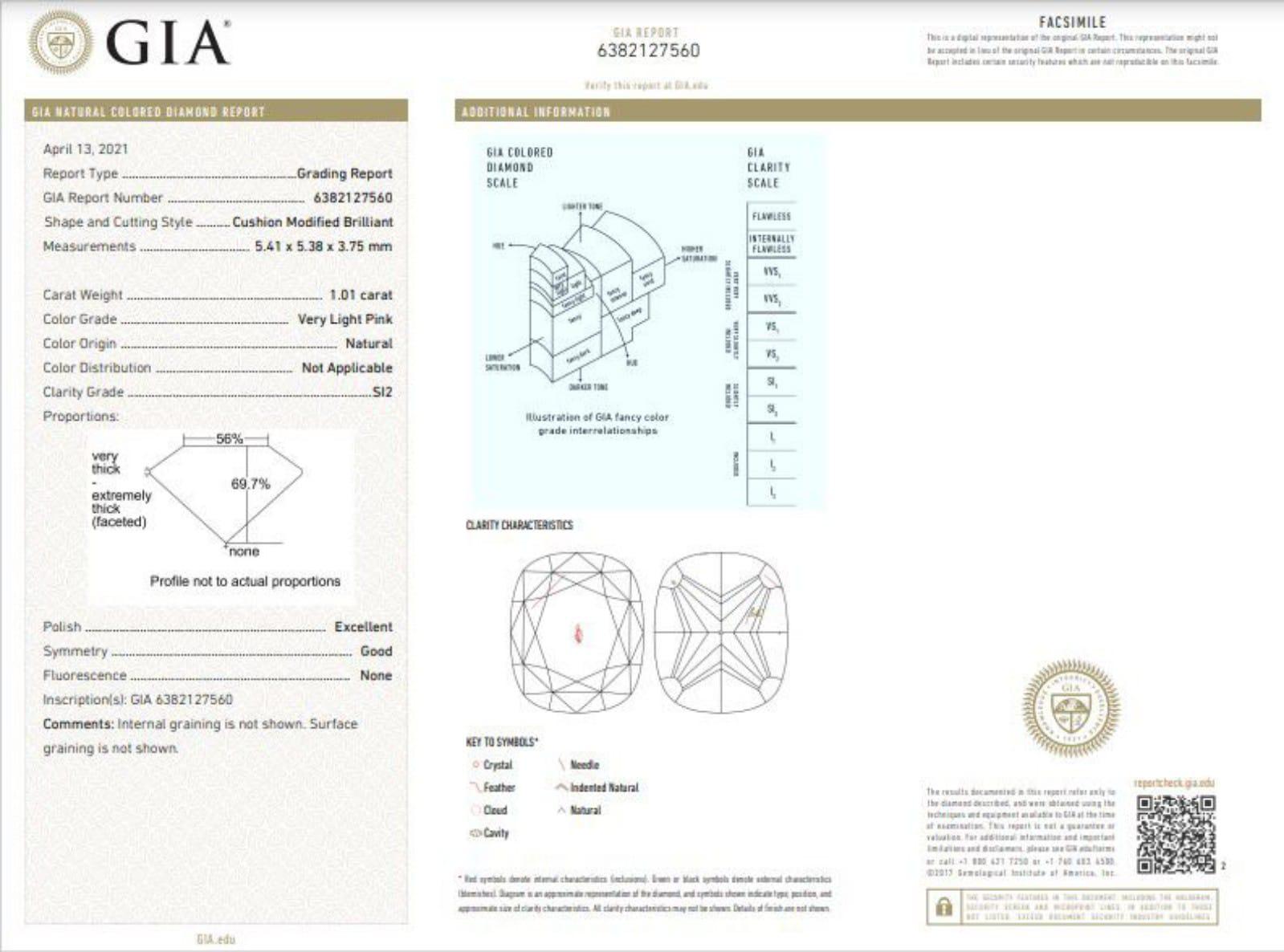 GIA Certified 1.01 Carat Very Light Pink SI2 Clarity Diamond Ring For Sale 2