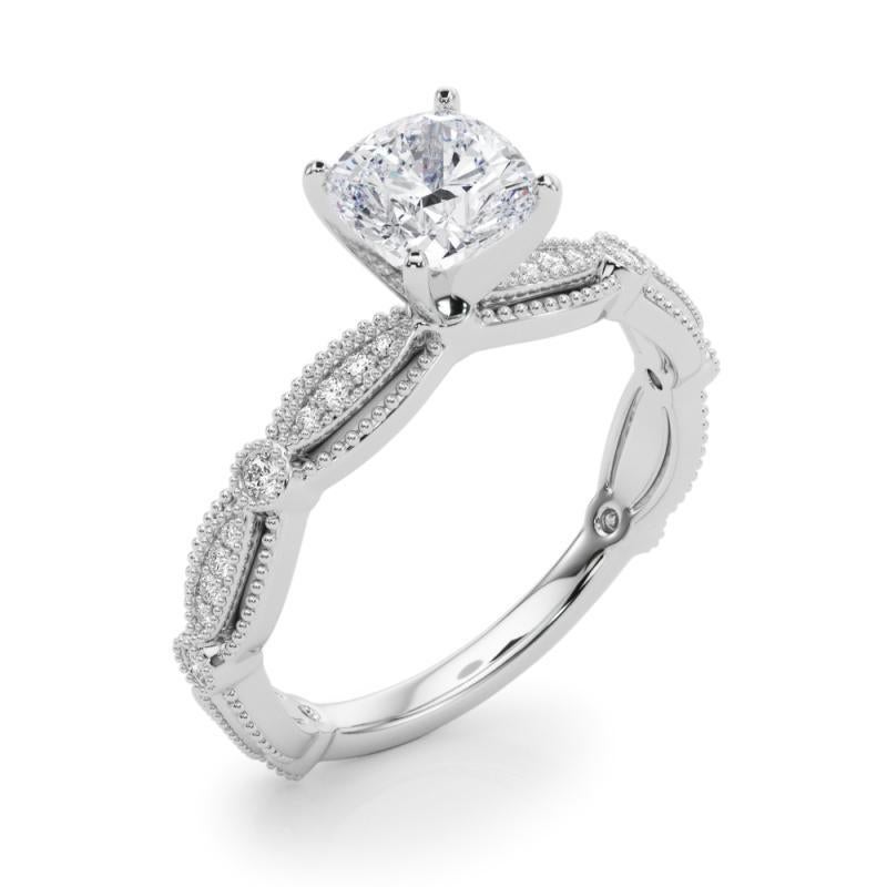 Donna Anello con diamante in platino certificato GIA da 1,01 carati con cuscino d'epoca e fascia a grana fine in vendita