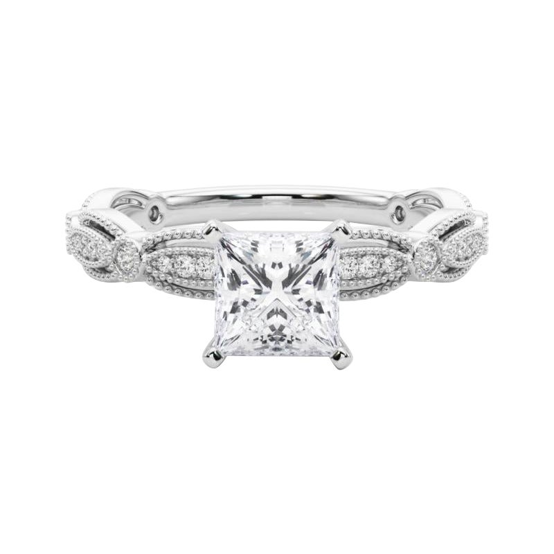Anello di diamanti Vintage Princess Milgrain Band certificato GIA da 1.01 carati