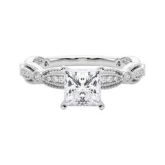 GIA Certified 1.01 Carat Vintage Princess Milgrain Band Diamond Ring