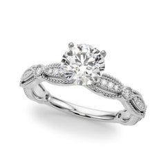 GIA Certified 1.01 Carat Vintage Round Milgrain Band Diamond Ring