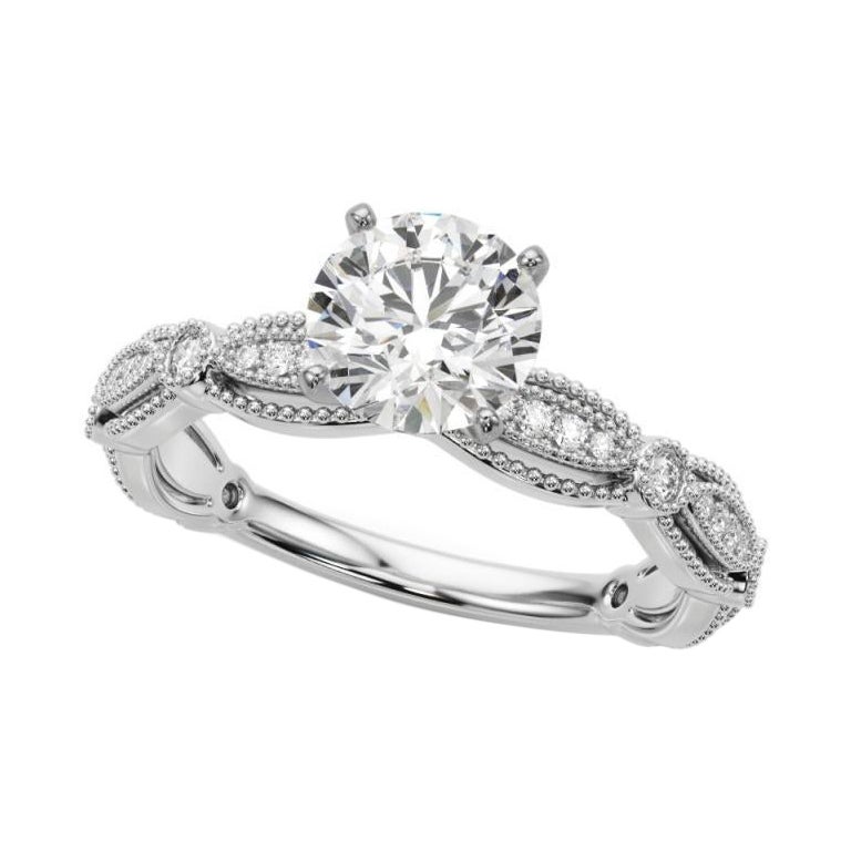 GIA Certified 1.01 Carat Vintage Round Milgrain Band Diamond Ring en vente