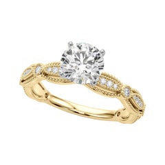 GIA Certified 1.01 Carat Vintage Round Milgrain Band Diamond Ring