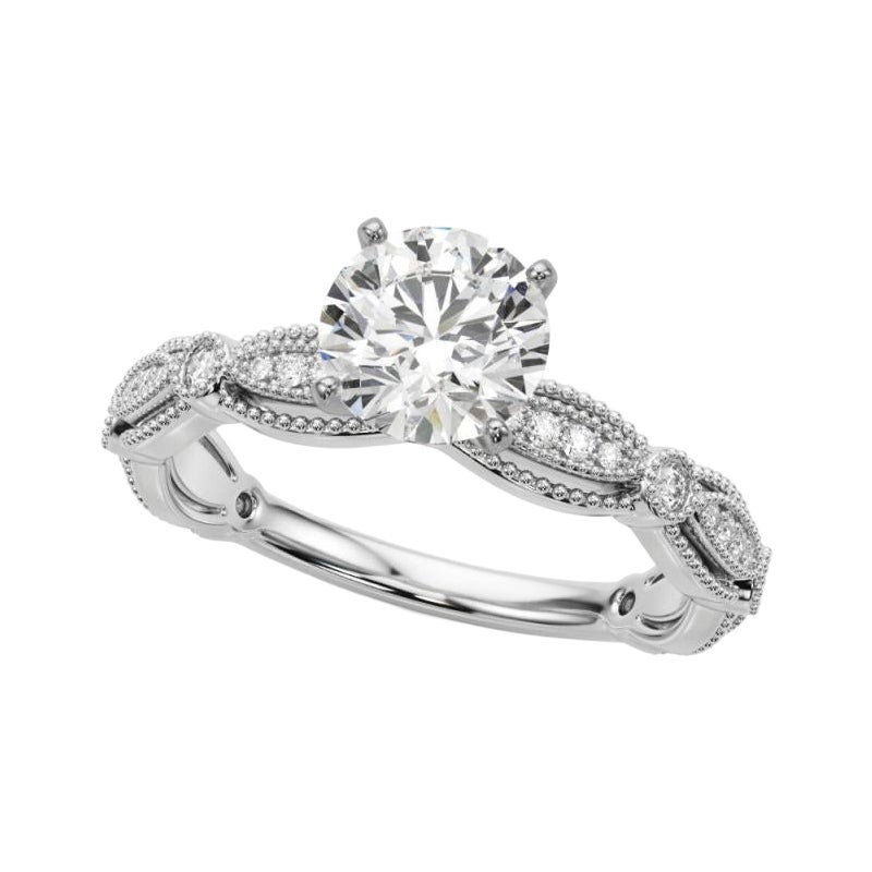 Anello con diamante in platino certificato GIA da 1.01 carati con fascia a grani tondi d'epoca