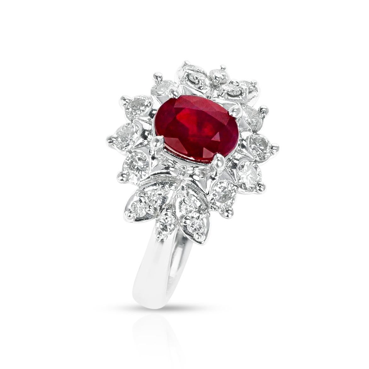 GIA-zertifiziert 1,01 Ct. Ring mit Taubenblut Burma Rubin und Diamant, Platin (Ovalschliff) im Angebot