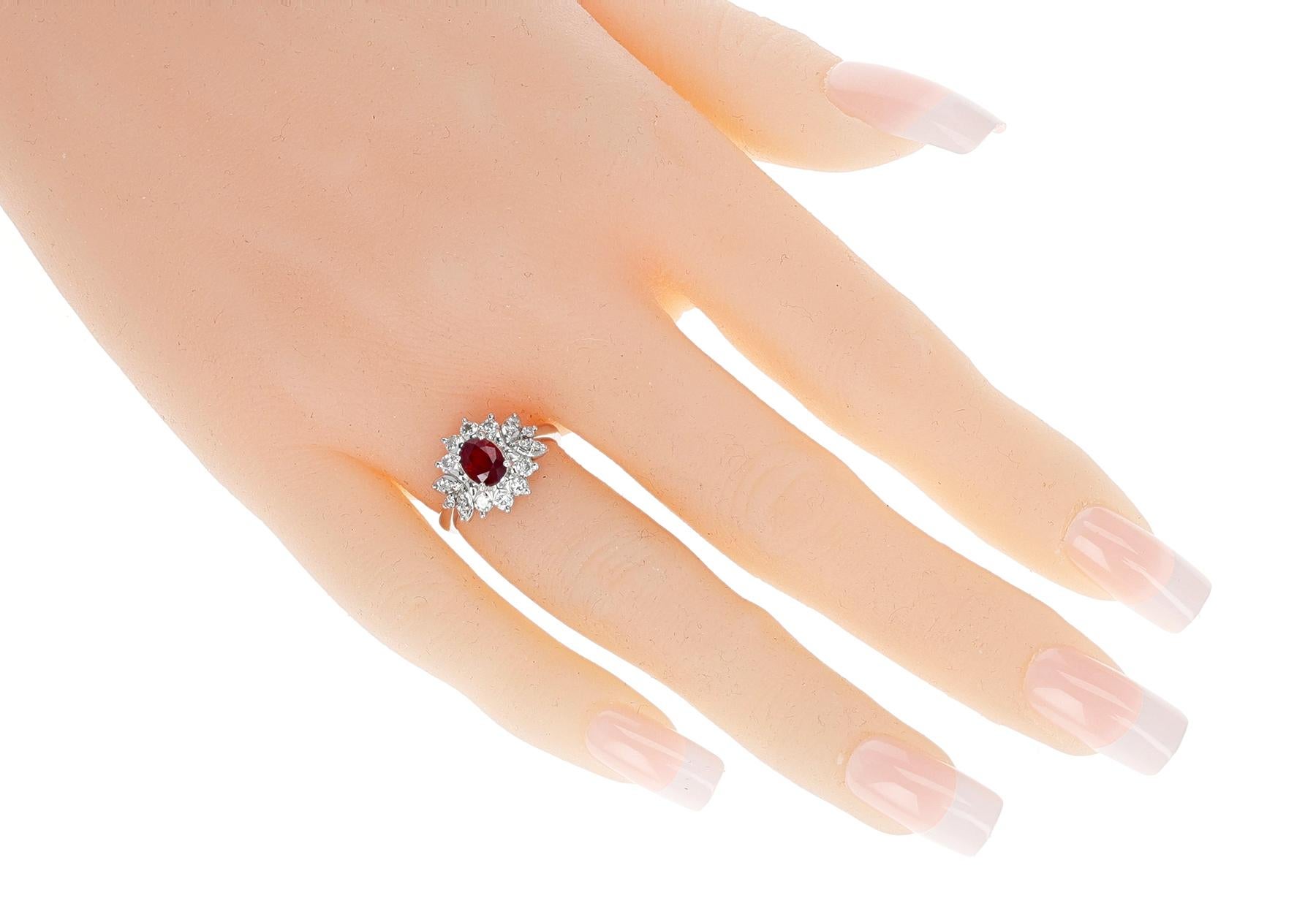 Oval Cut GIA Certified 1.01 Ct. Pigeon Blood Burma Ruby and Diamond Ring, Platinum For Sale