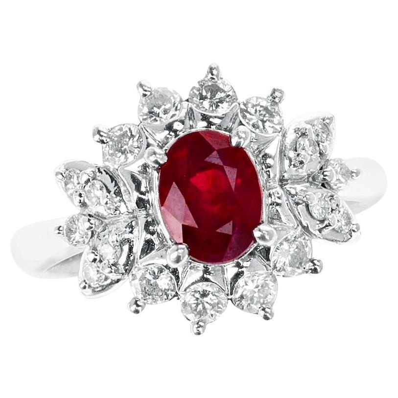 GIA Certified 1.01 Ct. Pigeon Blood Burma Ruby and Diamond Ring, Platinum For Sale
