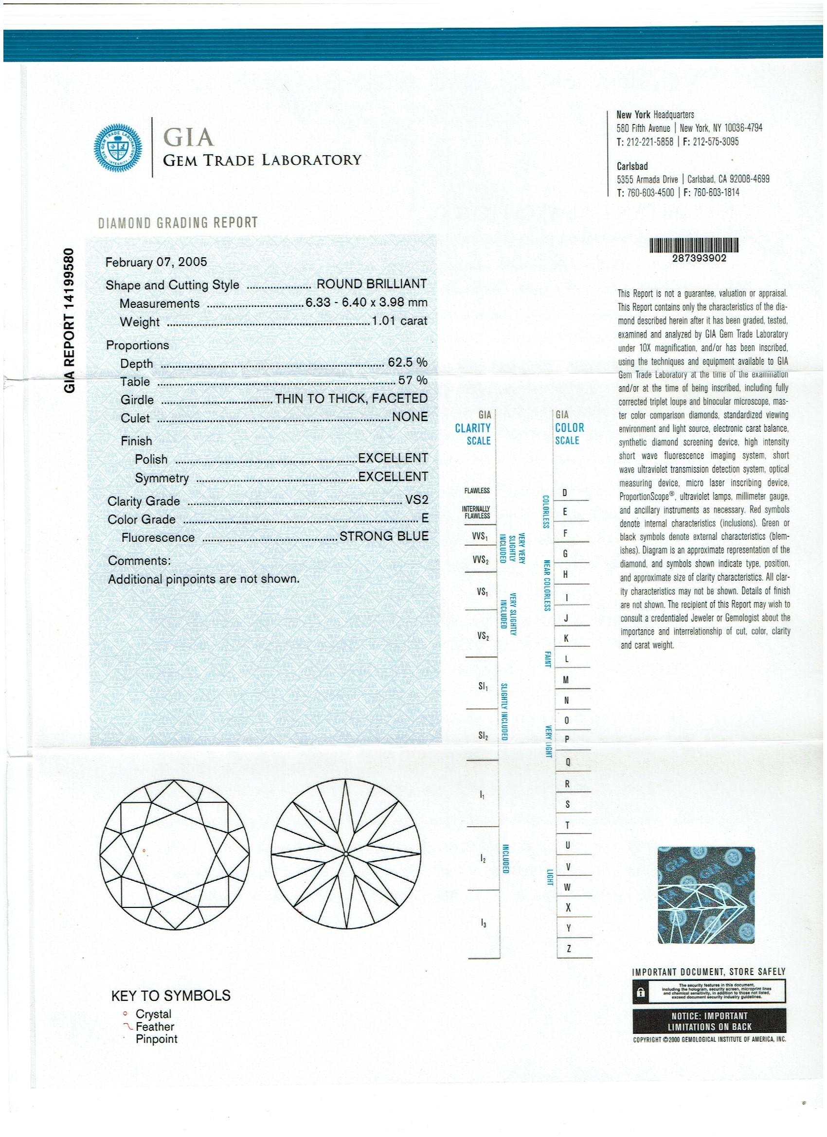 GIA zertifiziert 1,01 Karat VS2, E runder Solitär Diamant Verlobungsring aus Platin im Angebot 6
