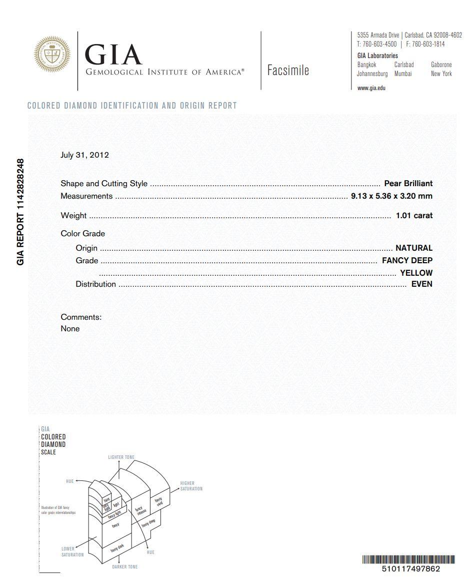 Diamant jaune foncé fantaisie certifié GIA de 1,01 carat en vente 1