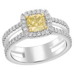 GIA Certified 1.01 Fancy Intense Yellow Cushion Engagement Ring Set in Platinum 