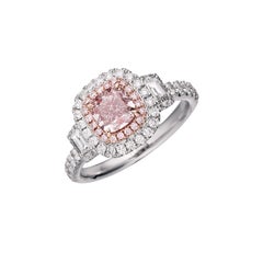 GIA Certified, 1.01 Fancy Light Pinkish Brown Cushion Cut Natural Diamond Ring.
