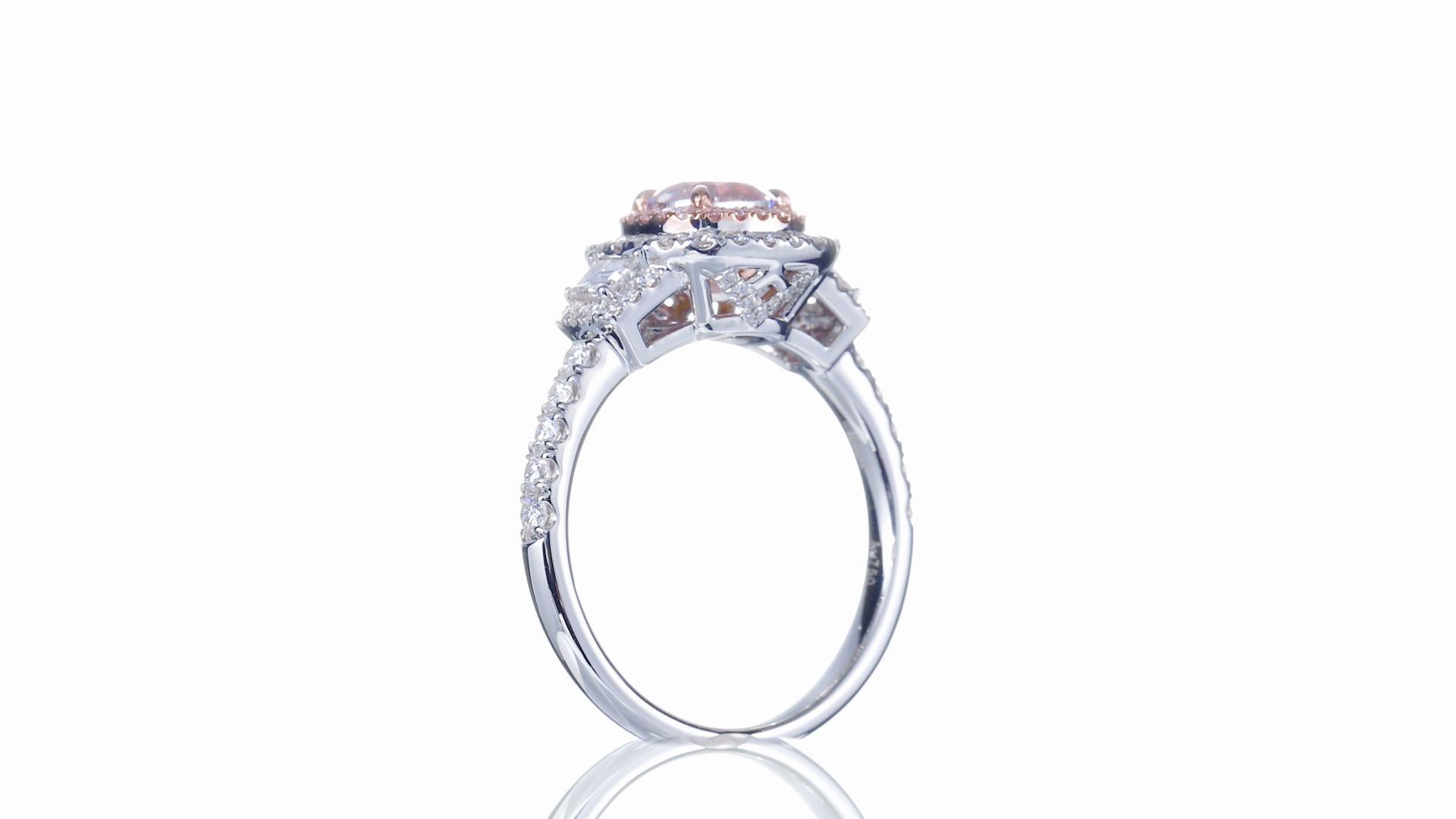  GIA Certified, 1.01 Fancy Light Pinkish Brown Cushion Cut Natural Diamond Ring. For Sale 2