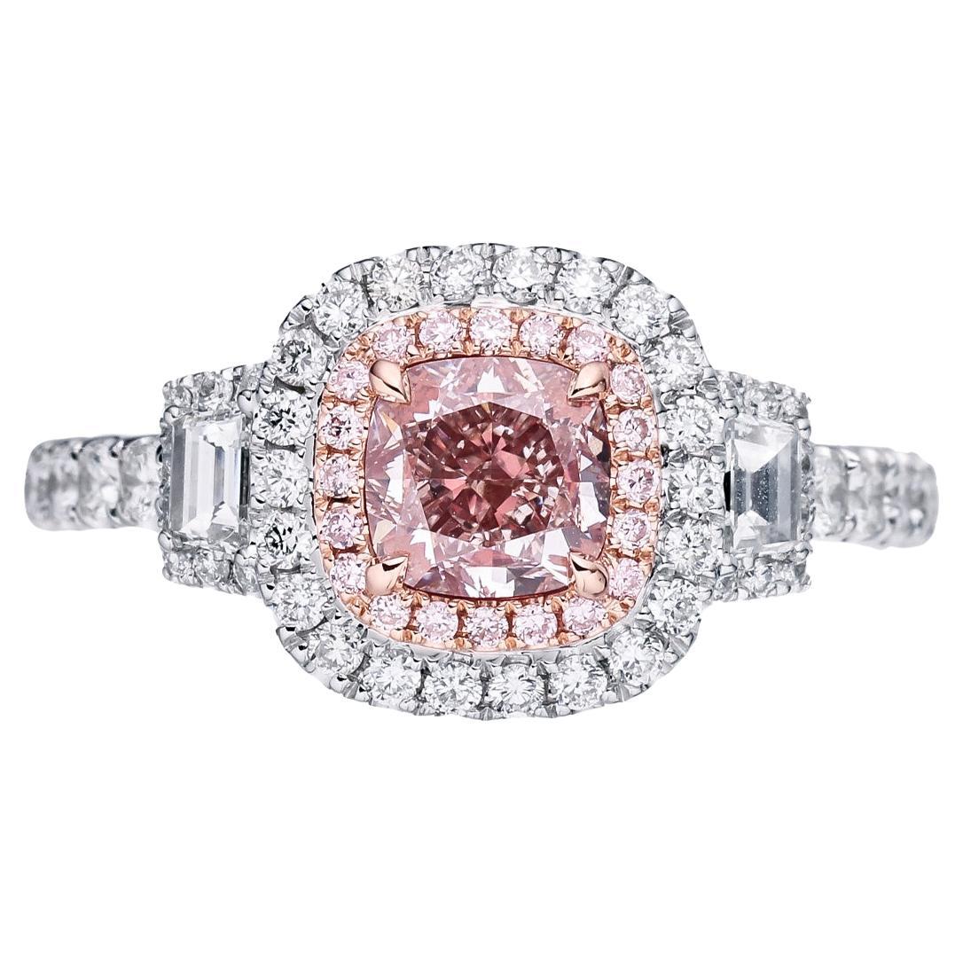  GIA zertifiziert, 1,01 Fancy Light Pinkish Brown Cushion Cut Natural Diamond Ring.