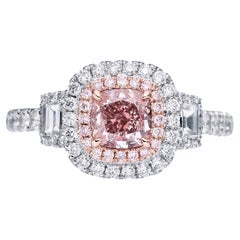  Bague en diamant naturel de taille coussin de 1,01 mm, certifié par le GIA, de couleur rose clair et de couleur naturelle Brown.