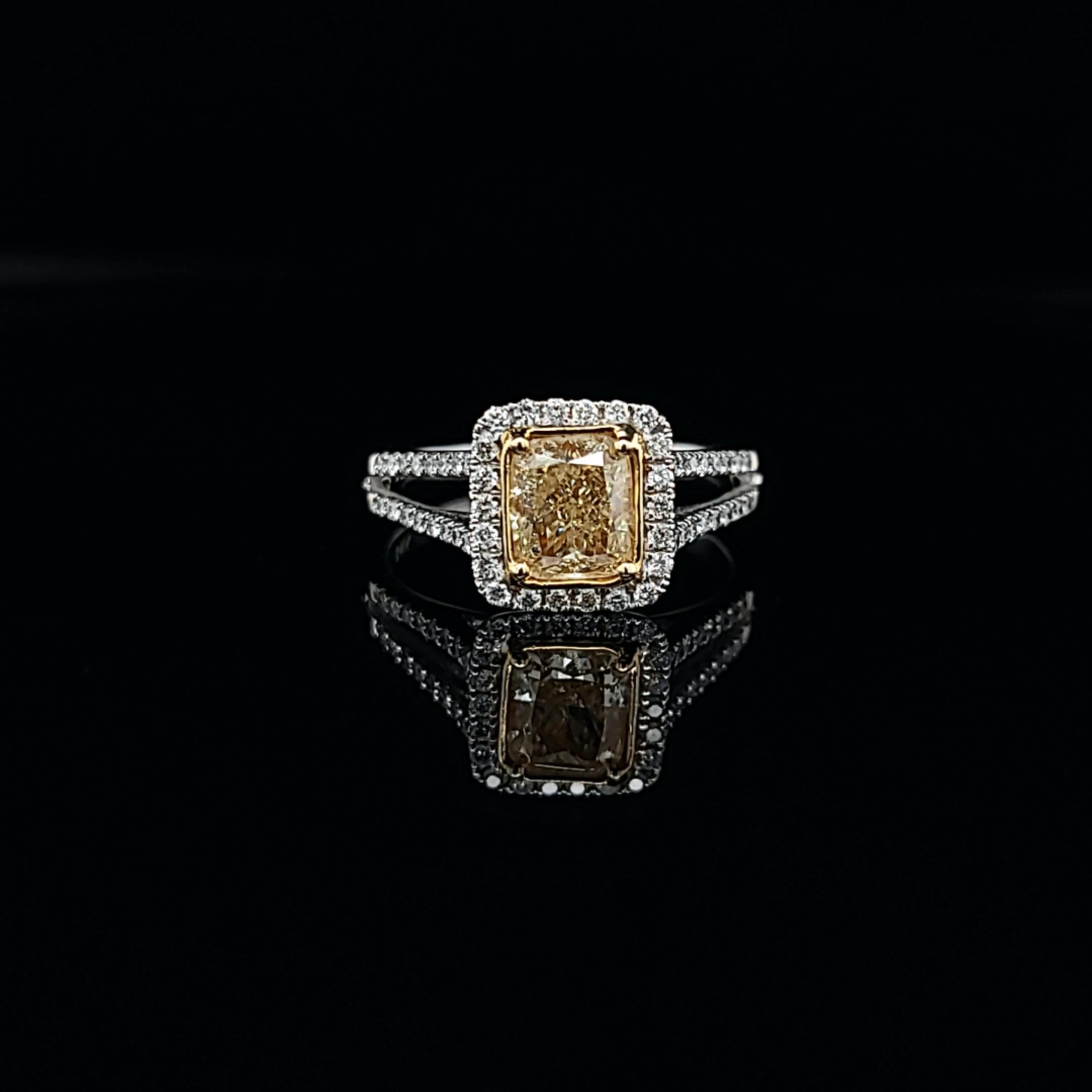 Modern GIA Certified 1.01 Fancy Light Yellow Diamond Cushion Engagement Ring 