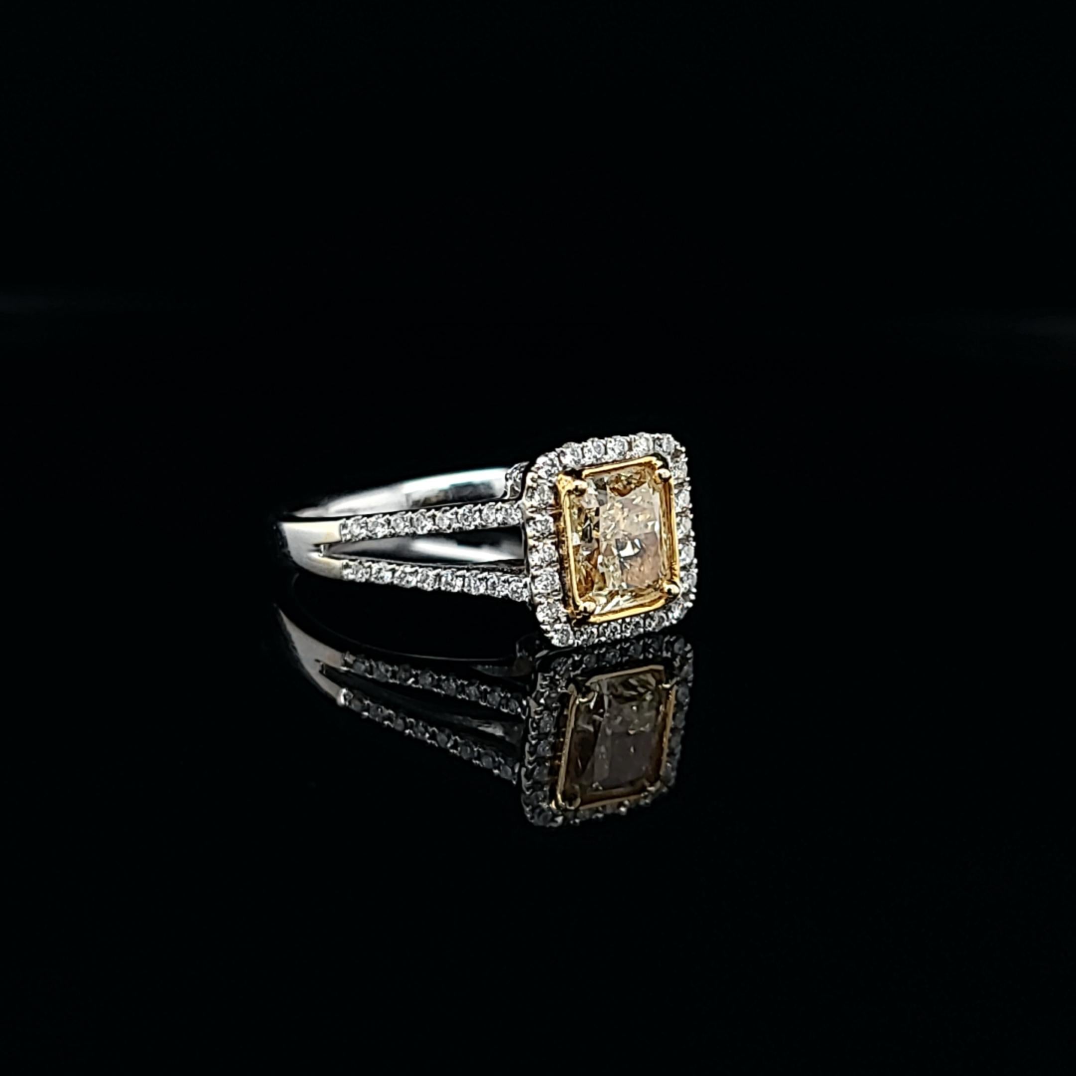 Cushion Cut GIA Certified 1.01 Fancy Light Yellow Diamond Cushion Engagement Ring 