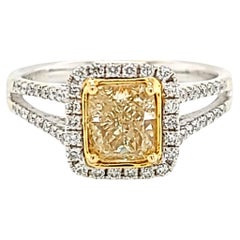 GIA Certified 1.01 Fancy Light Yellow Diamond Cushion Engagement Ring 