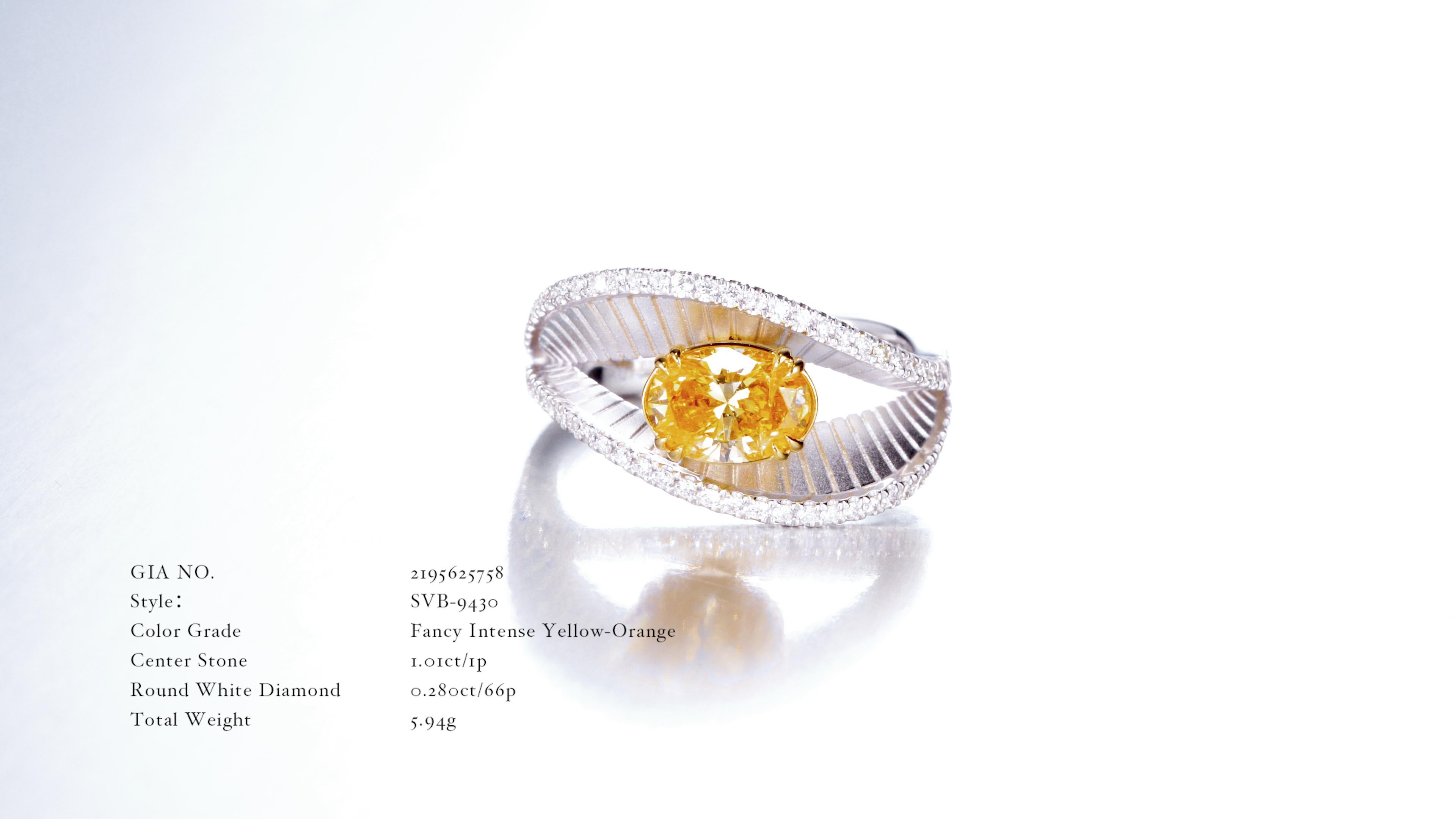 Oval Cut GIA Certified, 1.01 Natural Fancy Intense Yellow-Orange Oval Diamond Ring 18KT  For Sale