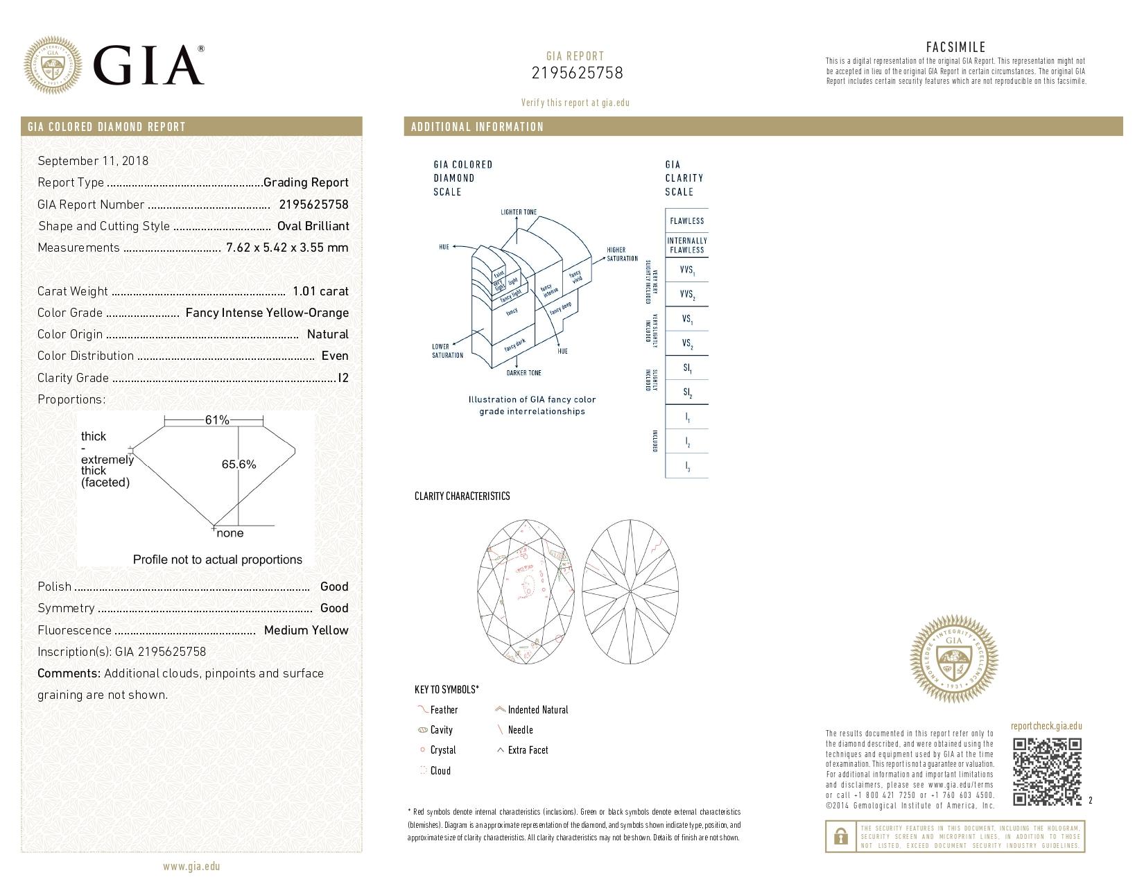 GIA Certified, 1.01 Natural Fancy Intense Yellow-Orange Oval Diamond Ring 18KT  In New Condition For Sale In Hong Kong, HK