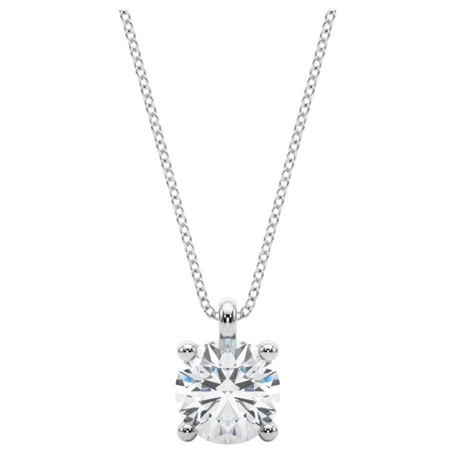 GIA Certified 1.01 Round Diamond Solitaire White Gold Pendant Necklace