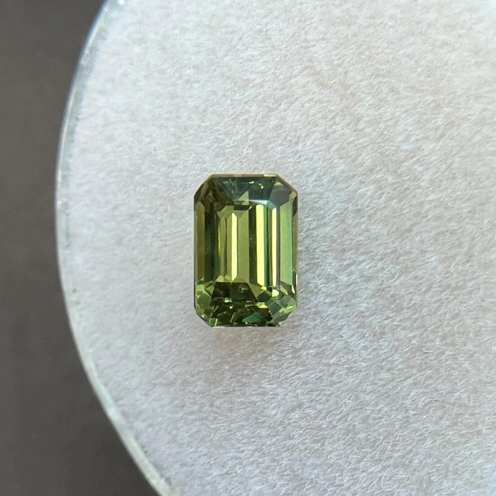 Women's or Men's GIA Certified 1.01 Untreated Vivid Green Yellow Sapphire Emerald Octagon Cut Gem For Sale