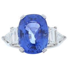 GIA Certified 10.12 Carat Cushion Blue Sapphire 
Diamond Cocktail Ring In Plat