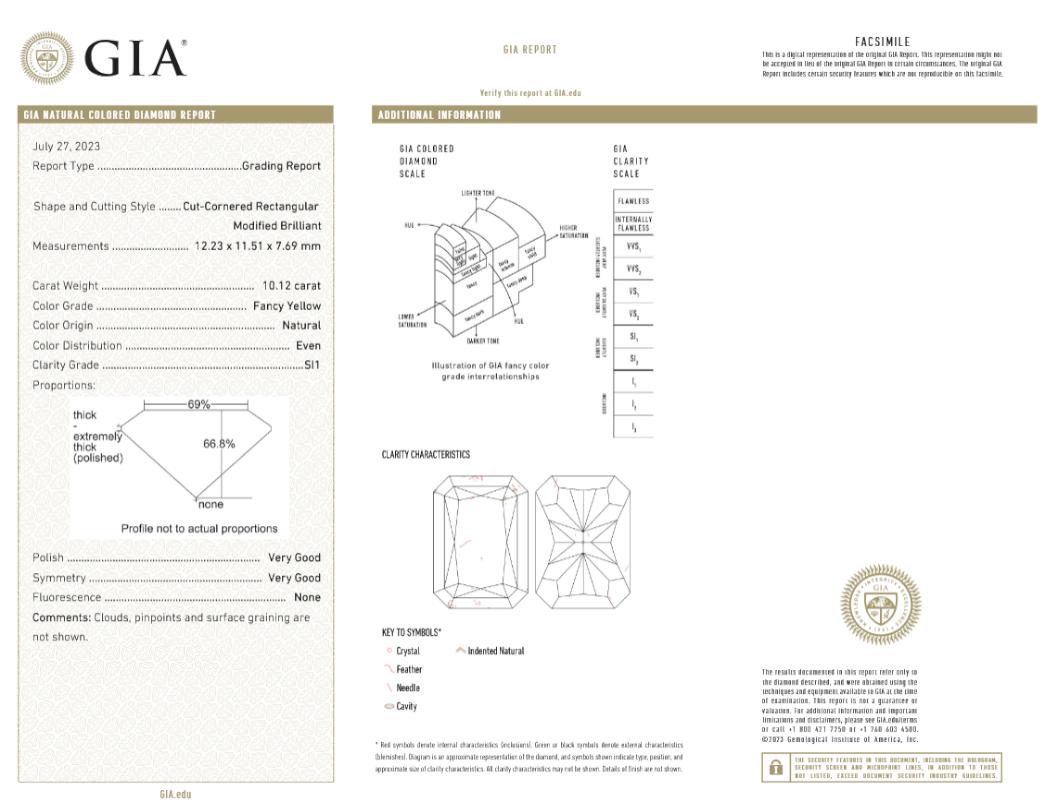 GIA Certified 10.12 Carat Fancy Yellow Diamond Ring in 18K Yellow Gold with Whit (Zeitgenössisch) im Angebot