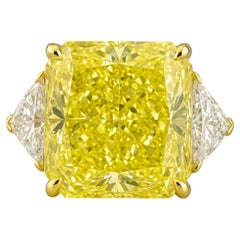 GIA Certified 10.12 Carat Fancy Yellow Diamond Ring in 18K Yellow Gold with Whit