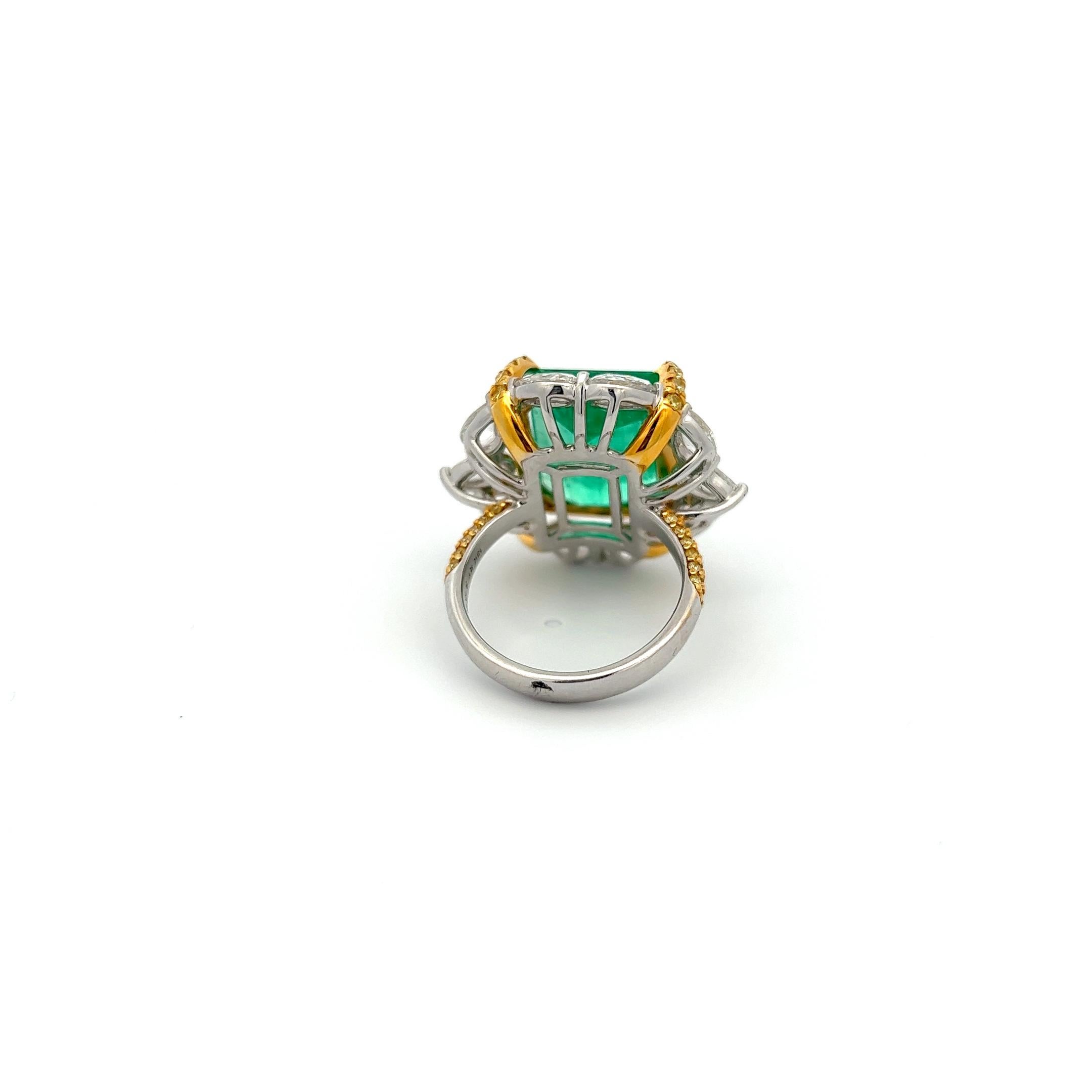 Emerald Cut GIA Certified 10.15 Carat Colombian Emerald Ring with 2.73ct Rose Cut Diamonds  For Sale