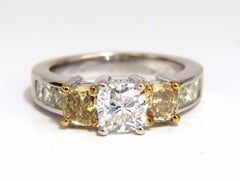 GIA certified 1.01ct Cushion cut diamond & 1.02ct fancy yellows ring 14k G/vvs2*