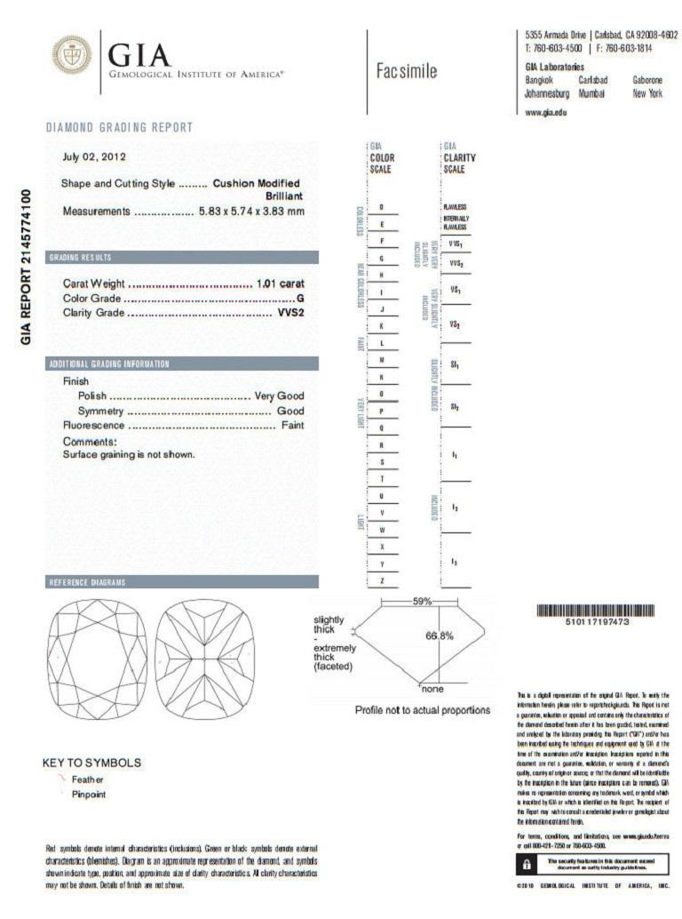 GIA-zertifizierter 1,01 Karat Diamant im Kissenschliff & 1,02 Karat ausgefallener Gelbgold Ring 14k G/vvs2 im Angebot 4