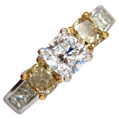 GIA certified 1.01ct Cushion cut diamond & 1.02ct fancy yellows ring 14k G/vvs2*