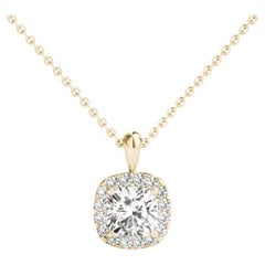 GIA Certified 1.01ct Cushion Diamond Round Halo Pendant Necklace in Yellow Gold GIA Certified 1.01ct Cushion Diamond Round Halo Pendant Necklace in Yellow Gold