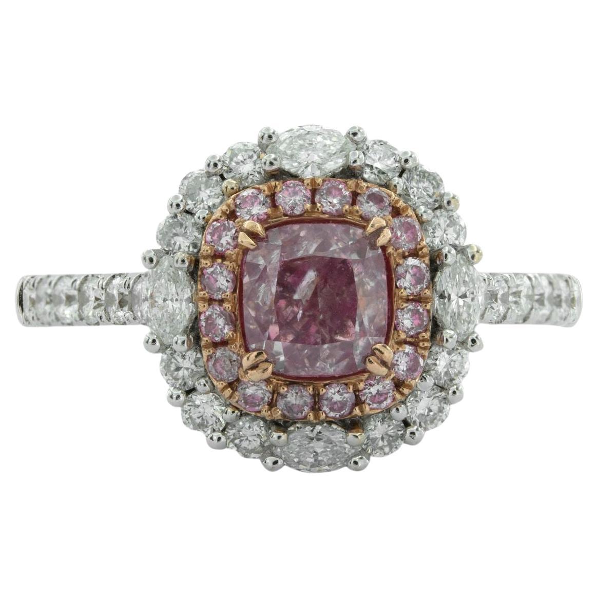 Bague en forme de coussin avec diamant rose clair fantaisie de 1,01 carat certifié GIA