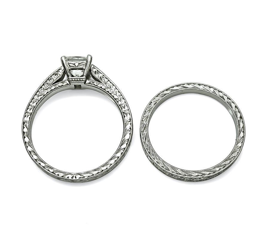 GIA Certified 1.01ct Diamond Engagement Ring and Wedding Band Set (Carréschliff) im Angebot