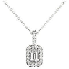 GIA Certified 1.01ct Emerald Cut Diamond Halo White Gold Pendant Necklace