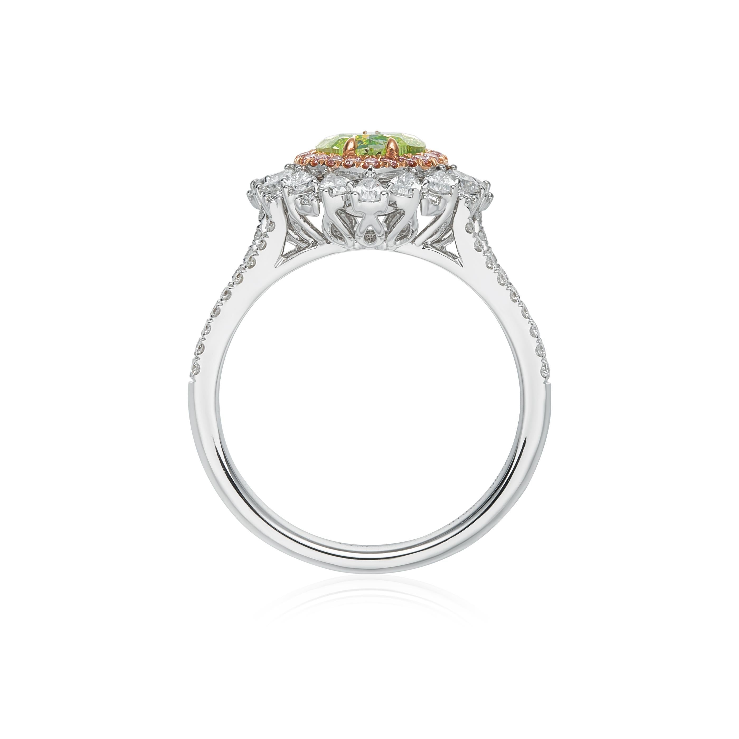 Exquisite 18K White Gold Heart-Shaped Fancy Green-Yellow Diamond Engagement Ring – The Perfect Proposal Ring and Gift for Her

Introducing an extraordinary engagement ring that embodies elegance, luxury, and timeless beauty. Crafted from 18K white