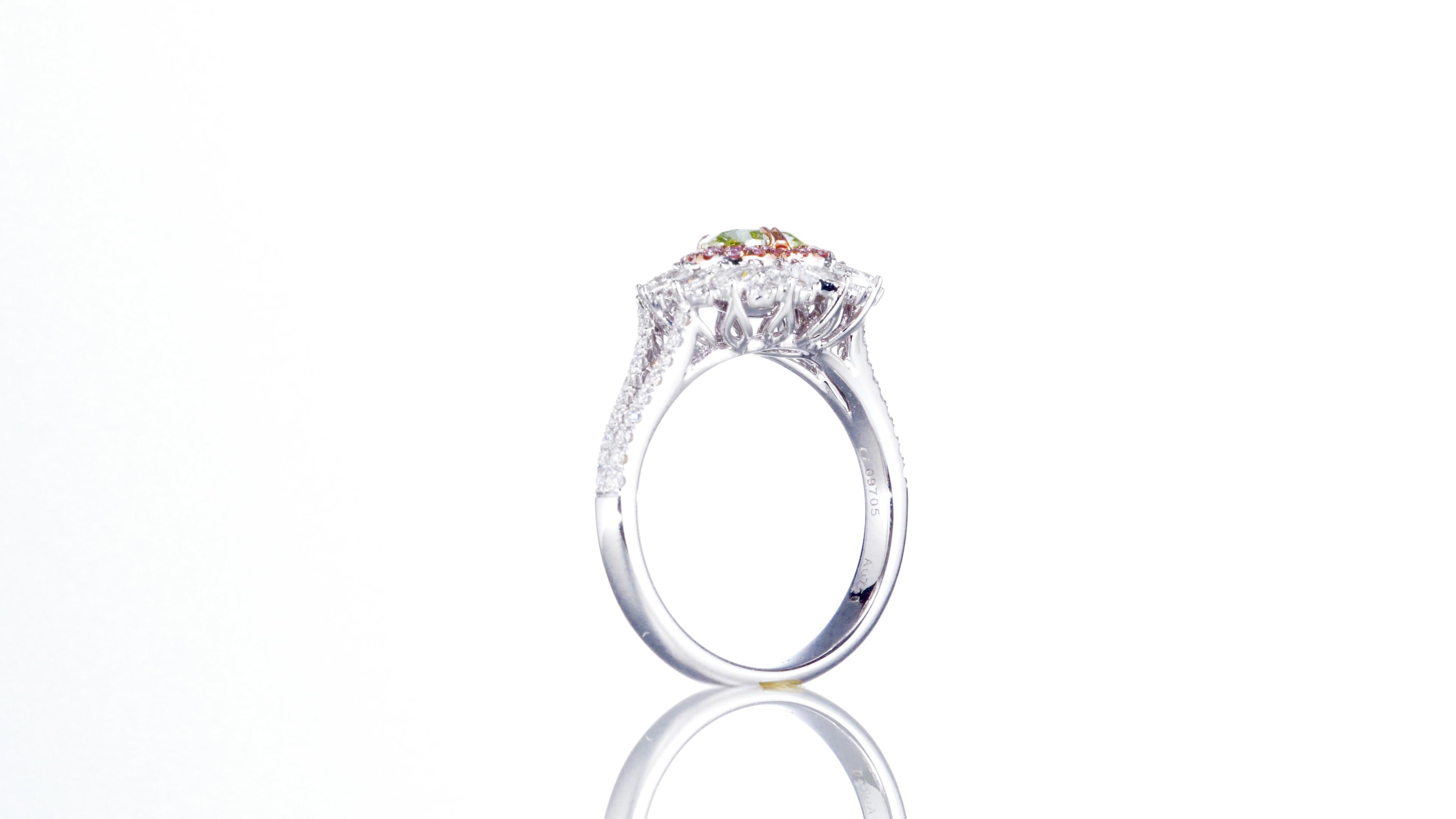 GIA Certified 1.01ct HeartShape Fancy Green-Yellow Color Diamond Engagement Ring For Sale 1