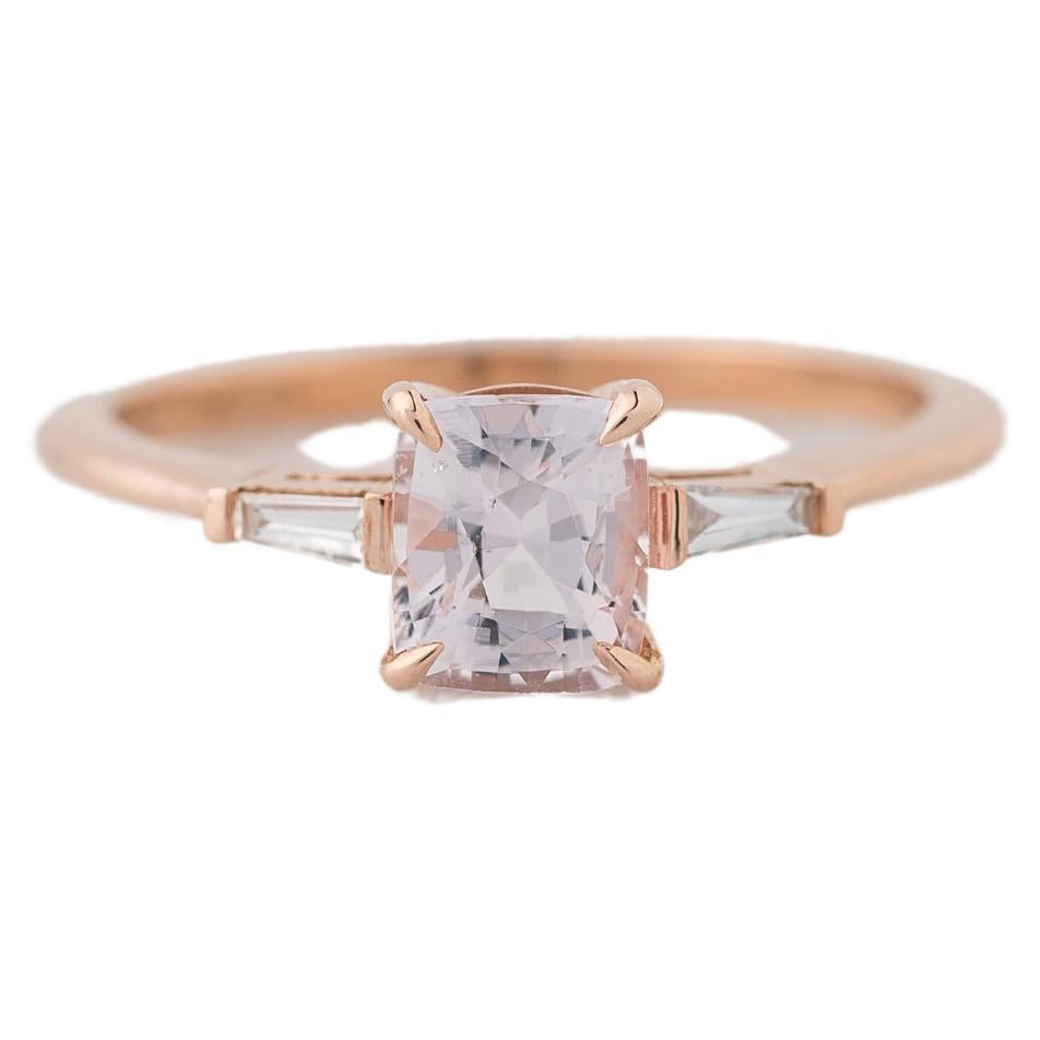 Anillo de diamantes de 3 piedras con zafiro rosa natural certificado por GIA de 1,01 quilates
