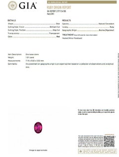 GIA Certified 1.01ct oval cut red ruby and .50ct diamonds ring 14kt Raised Deck*