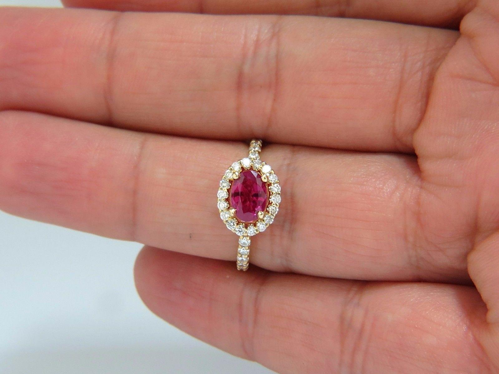 Oval Cut GIA Certified 1.01ct oval cut red ruby and .50ct diamonds ring 14kt Raised Deck For Sale