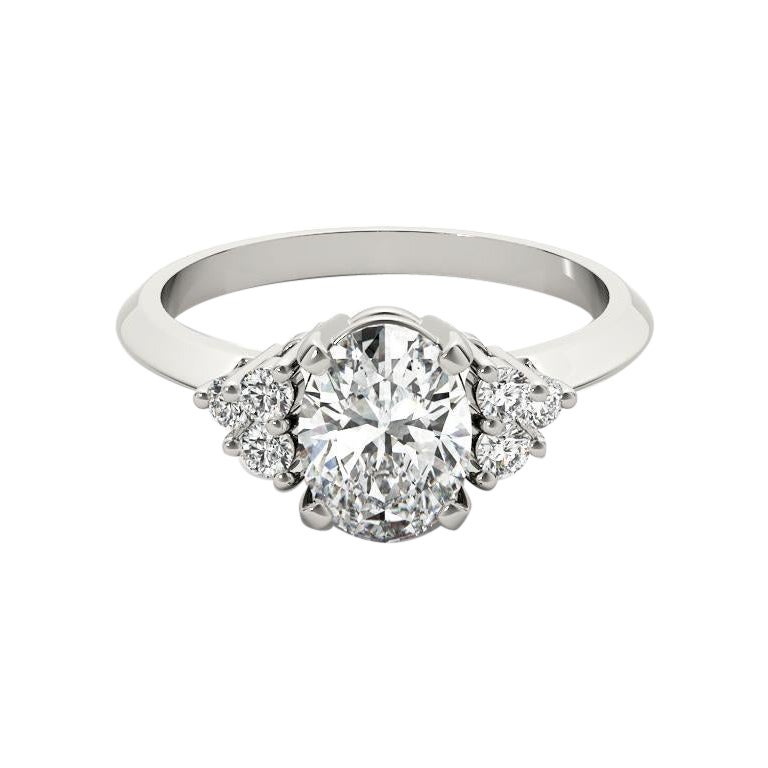 GIA Certified 1.01ct Oval Solitaire & Cluster 3-Stone Diamond Ring in platino